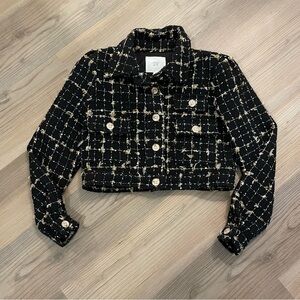 a loves a girls Black, White & Gold Tweed Jacket Size Medium